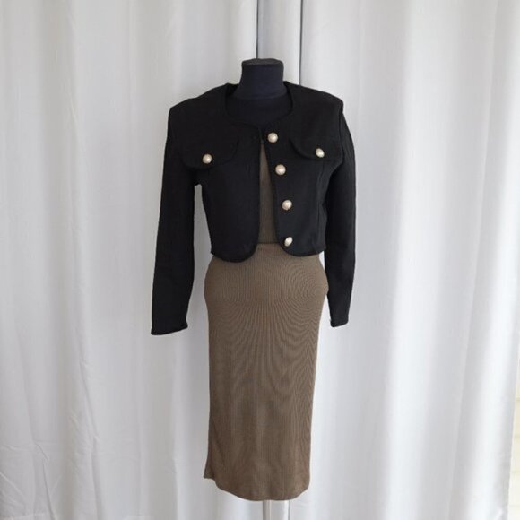 Vintage Black Cropped Pearl Button Blazer Sz M - Picture 8 of 8
